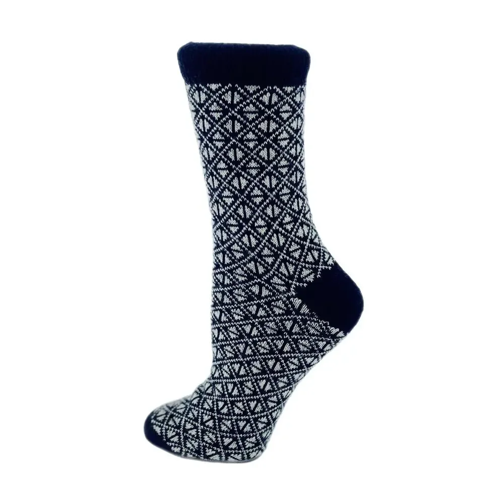 Navy White Crew Socks Merino Wool Cashmere‎ Blend Shoe Sz 7-9.5 M B.Ella Alpha